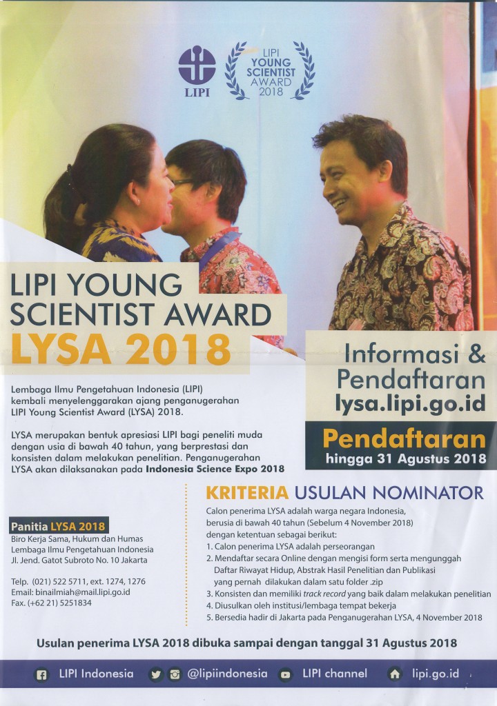 LIPI Young Scientist Award (LYSA) 2018
